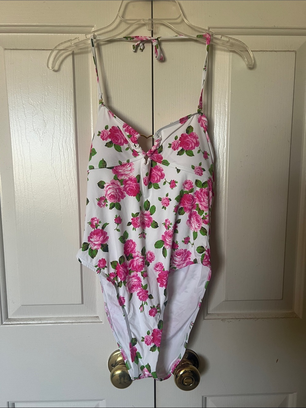 NWOT Betsey Johnson White One-Piece Swimsuit with Pink Rose Print